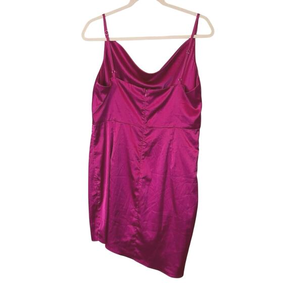 Lulus Magenta Satin Cowl Neck Ruched Mini Dress XL Asymmetrical Party - Picture 6 of 8